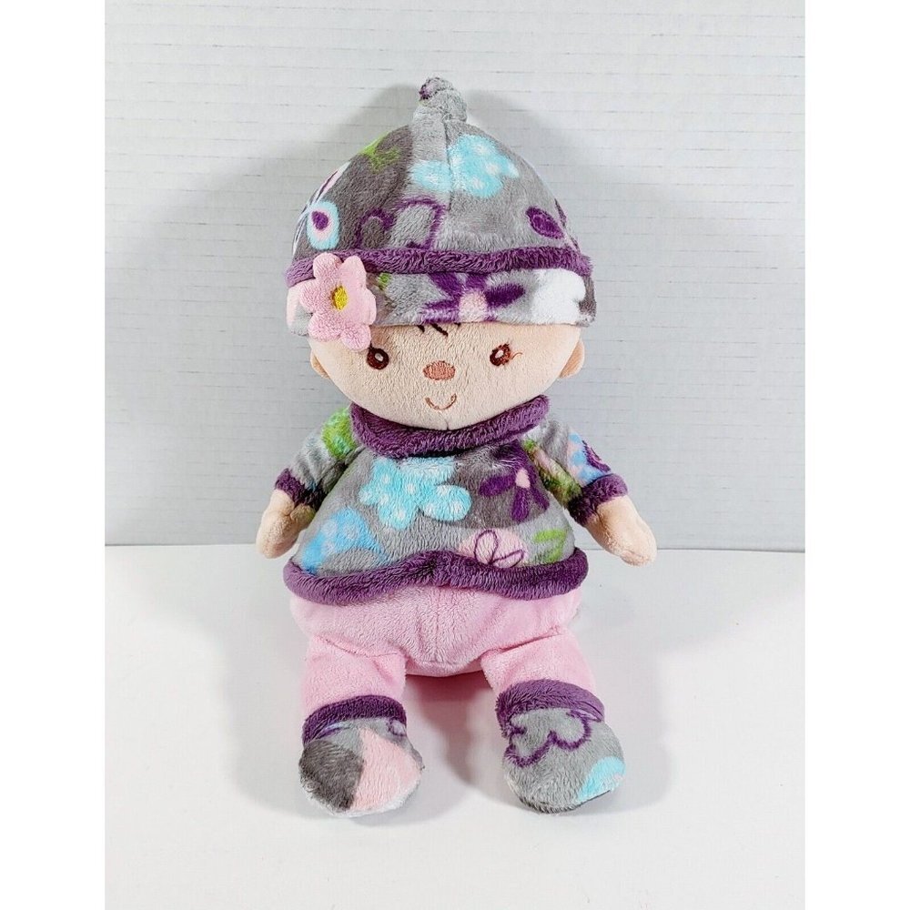 Douglas Baby Lovey Plush Doll Purple Floral Pink Hat 2013 10" RARE
